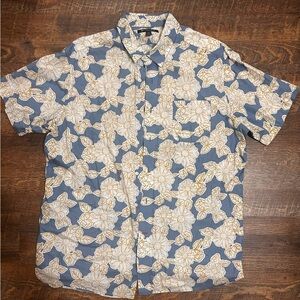 Cremieux Blue & Gold Floral Short Sleeve Size XL Button Up Shirt Tropical